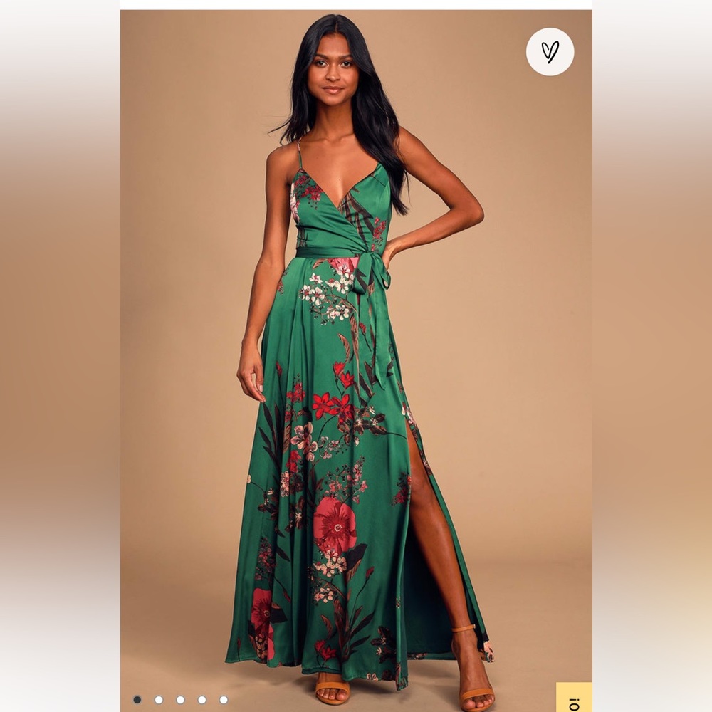 Lulus Green Satin Formal Dress, Medium